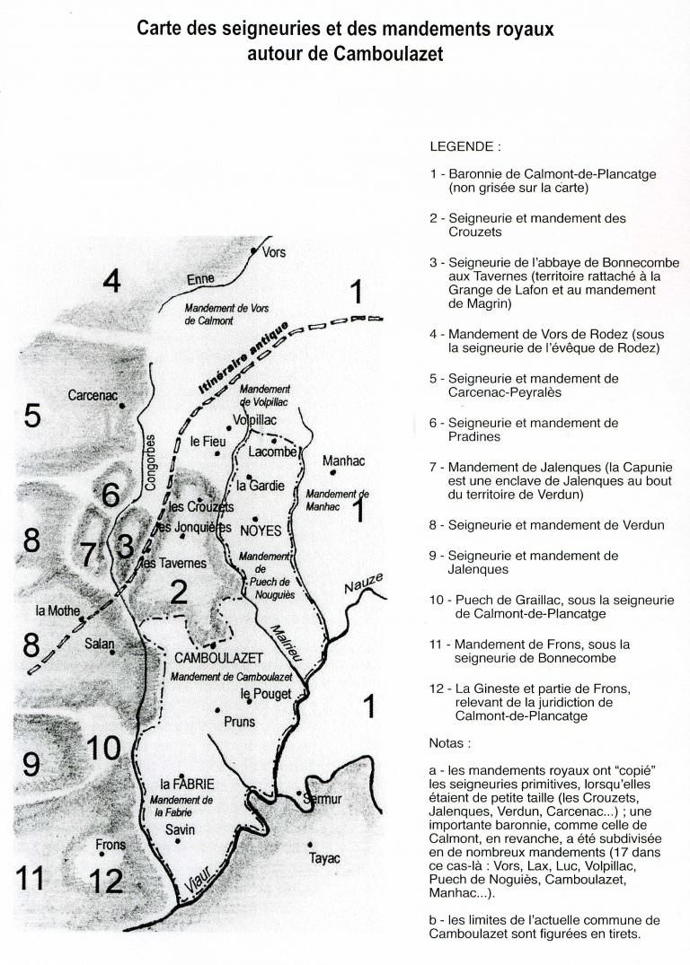 Carte des seigneuries autour de Camboulazet